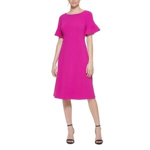 Jessica Howard Ruffle Sleeve Scuba Crepe Midi Dress Pink/Fuschia, Size 14